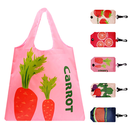 개업판촉물 화이트 딸기 패턴 휴대용 접이식 시장가방 대표이미지