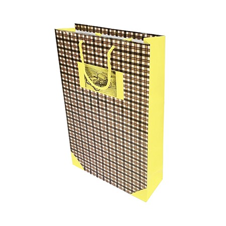 개업판촉물 체크무늬 노란테두리 브랜딩 종이쇼핑백 중형 2호 대표이미지