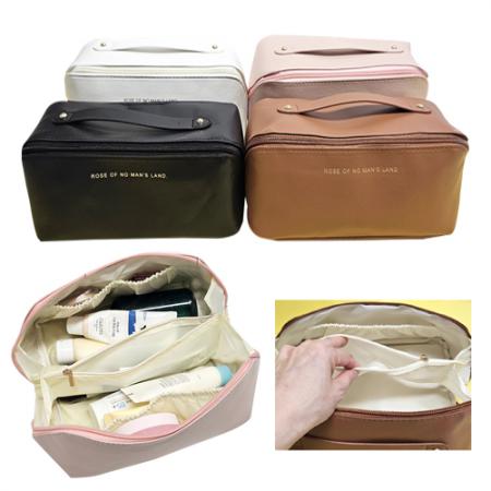 개업판촉물 브라운 화이트 여행용 심플 메이크업 파우치 대표이미지