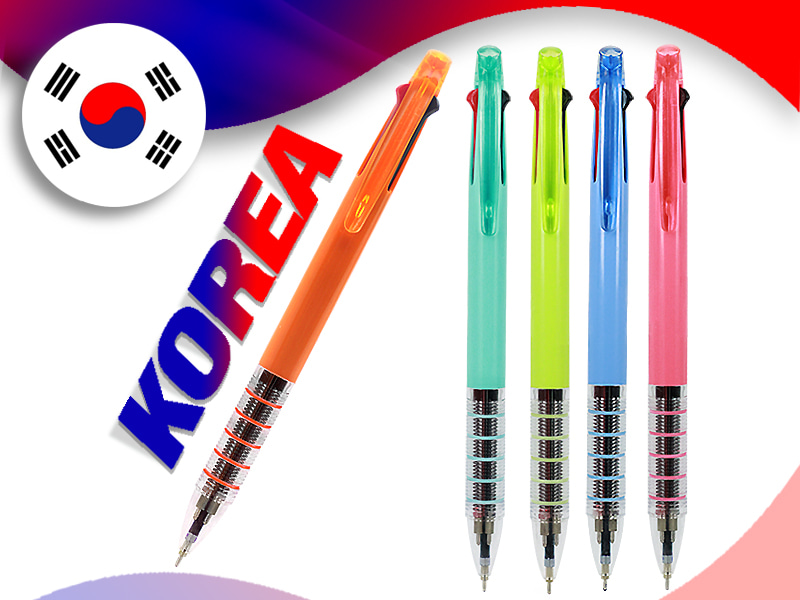 오렌지 컬러 투명 그립 사무용 홍보용 볼펜