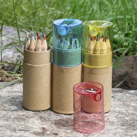 12색 천연 원목 컬러연필 미니 원형 휴대용 세트