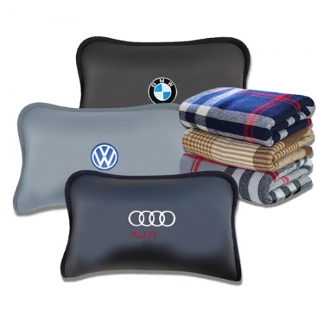PU가죽 미니목베개 신차장착용 체크무늬 휴대용 목베개