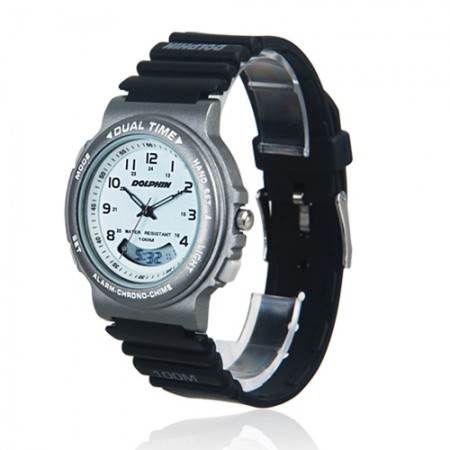 블랙 실버 아날로그 디지털 듀얼타임 스포츠시계