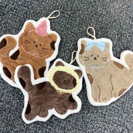 브라운 고양이 캐릭터 융소재 주방 행주