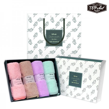 핑크 브라운 퍼플 그린 4매입 극세사 리본포장 탑세프 국세사행주