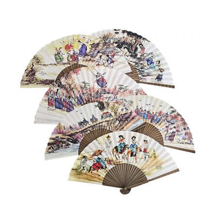 나비꽃무늬 12개입 대나무 전통 접이식 부채