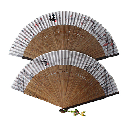 대나무 꽃문양 접이식 부채 2종 세트