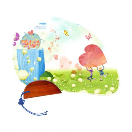 다채로운 캐릭터 디자인 휴대용 원형 PP부채