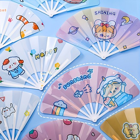 플라스틱 다양한 색상 6개입 접이식 휴대용 홍보 부채