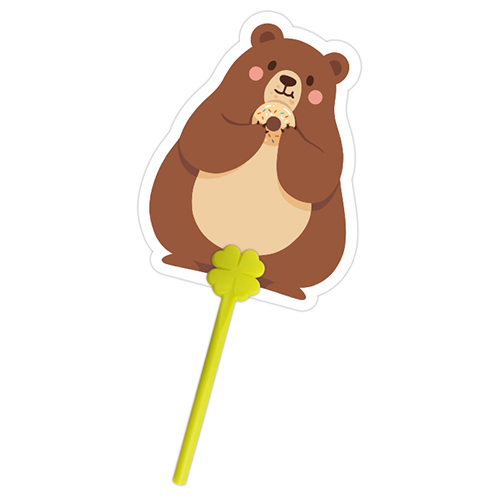 그린 곰 캐릭터 라운드 PP 부채