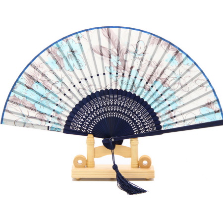 벚꽃 패턴 우드 핸들 휴대용 접이식 부채