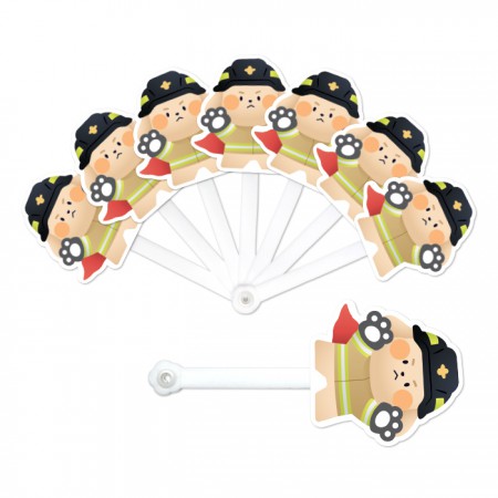 노랑 얼굴 캐릭터 핸들 손잡이 접이식 종이 부채