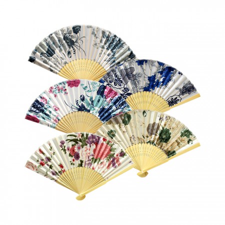 천연대나무 합죽선 꽃무늬 패턴 접이식 부채