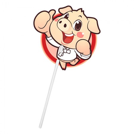 돼지 캐릭터 190mm 화이트 손잡이 PP 라운드부채