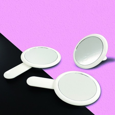 화이트 휴대용 손잡이 원형 손거울 세트