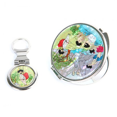 한국 전통 문화 스테인리스 휴대용 손거울 키링 세트