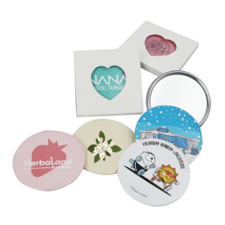 화이트 원형 실버테두리 휴대용 손거울