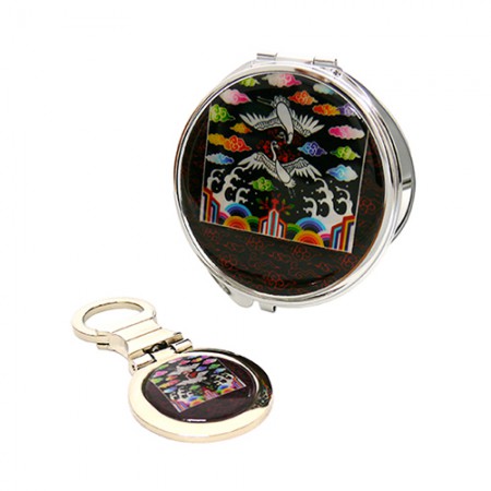 블랙 원형 자개 전통문양 접이식 휴대용 손거울