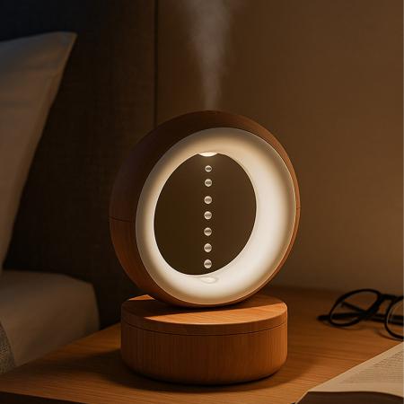 우드 베이스 원형 LED 미니 무선 초음파 가습기