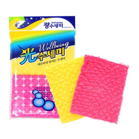 핑크 옐로우 투톤 다목적 안전 설거지 수세미