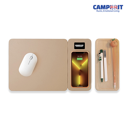 차콜그레이 베이지 가죽질감 무선충전 마우스패드