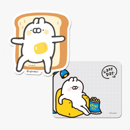 화이트 캐릭터 타원형 마우스패드 고무 논슬립 책상용품