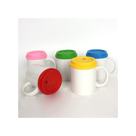 프리미엄 컬러뚜껑 화이트 도자기 머그컵 기념품