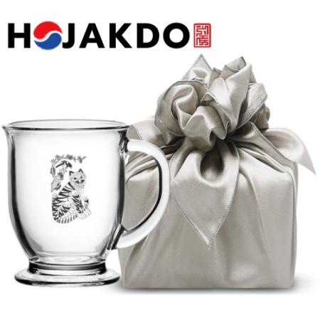 한국전통 호작도 글래식 440ml 유리 아이스 머그컵