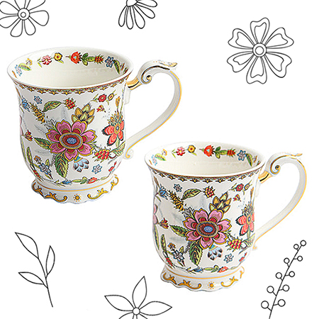 클래식 로얄 화이트 도자기 손잡이형 머그컵세트