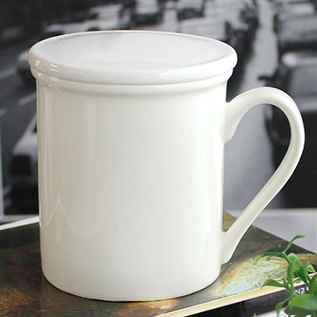 화이트 도자기 블루띠 손잡이 사무용 머그컵