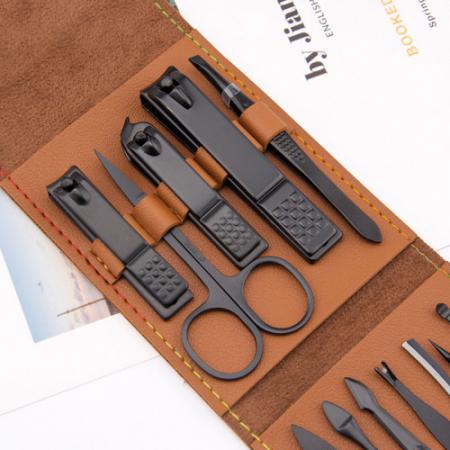블랙 네이비 가죽 케이스 휴대용 각인 손톱깎이세트