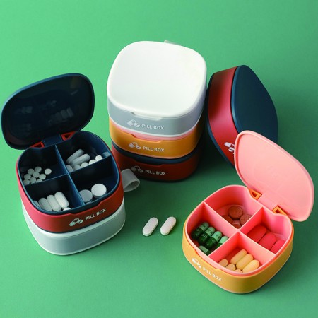 휴대용 원형 4칸 분리형 알약 약통케이스