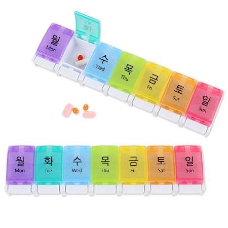 무지개색 7칸 투명 휴대용 요일별 약통케이스