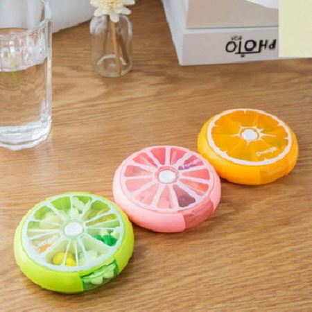 과일모양 휴대용 7칸 요일별 원형 컬러 약통케이스