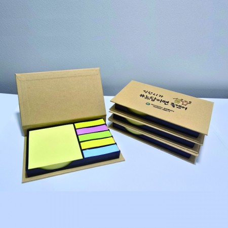 진환경 크래프트 커버형 사출케이스 메모함 100매 형광오색지형