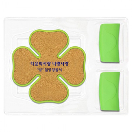 그린 컬러 클로버형 실리콘 냄비받침