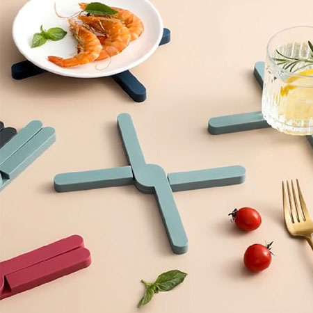 화이트 블루 실리콘 X자형 접이식 냄비받침