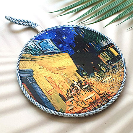 반 고흐 카페테라스 디자인 원형 코르크 냄비받침