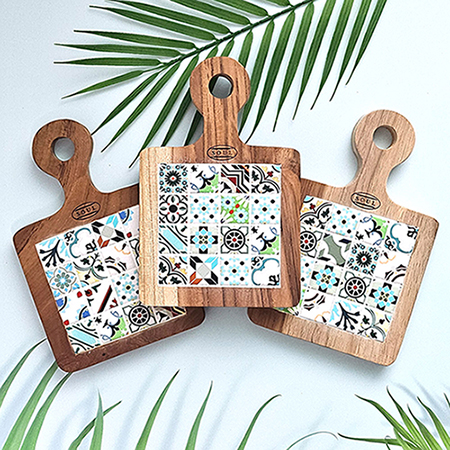 우드 모자이크 타일 패턴 아카시아 원목 냄비받침