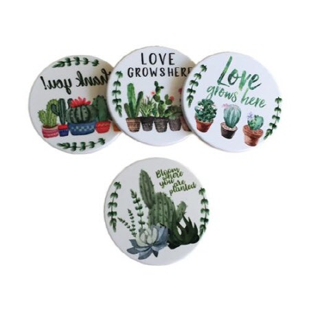 천인장 도자기 컵받침대 감성식물 디자인 4종세트