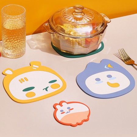 오렌지 컬러 동물 캐릭터 실리콘 냄비받침 6종 세트