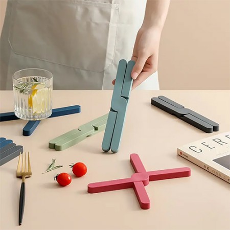 실리콘 3색 휴대용 접이식 냄비받침