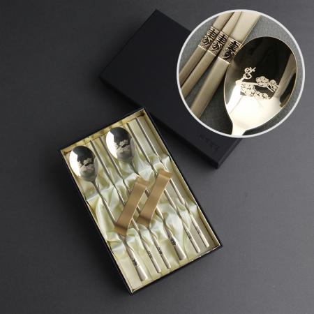 골드 2인용 스테인리스 휴대용 접이식 숟가락젓가락세트