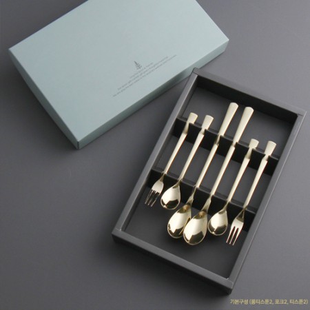 허니 골드톤 5종 스푼 포크 세트 고급 기념품