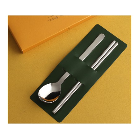 그린 실버 스테인리스 휴대용 2피스 수저세트