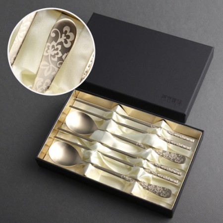 아이보리 골드 수저 5벌 세트 고급 선물용 스푼