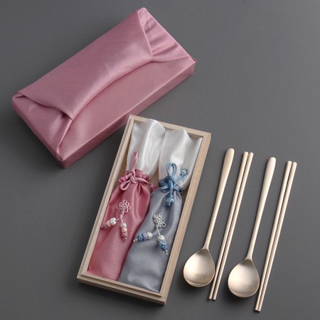 핑크 블루 4종 스테인리스 휴대용 수저세트