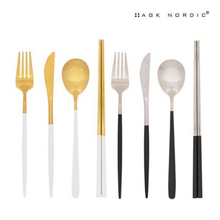 스테인리스 휴대용 커트러리 세트 골드 실버 숟가락 젓가락