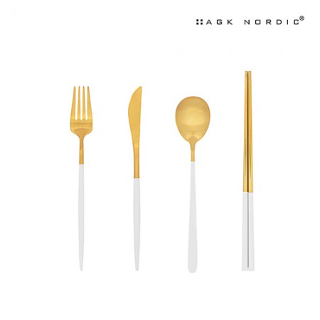 골드 4피스 스테인리스 커트러리 세트 선물용 골드 4피스 스테인리스 커트러리 세트 선물용