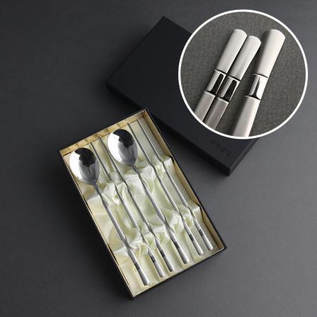 실버 투톤 2인용 스테인리스 휴대용 수저세트